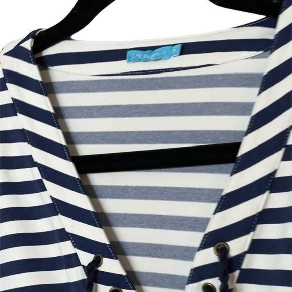 J. McLaughlin Striped Navy White V-Neck Dress Women's Size Medium Excellent very - Picture 3 of 11